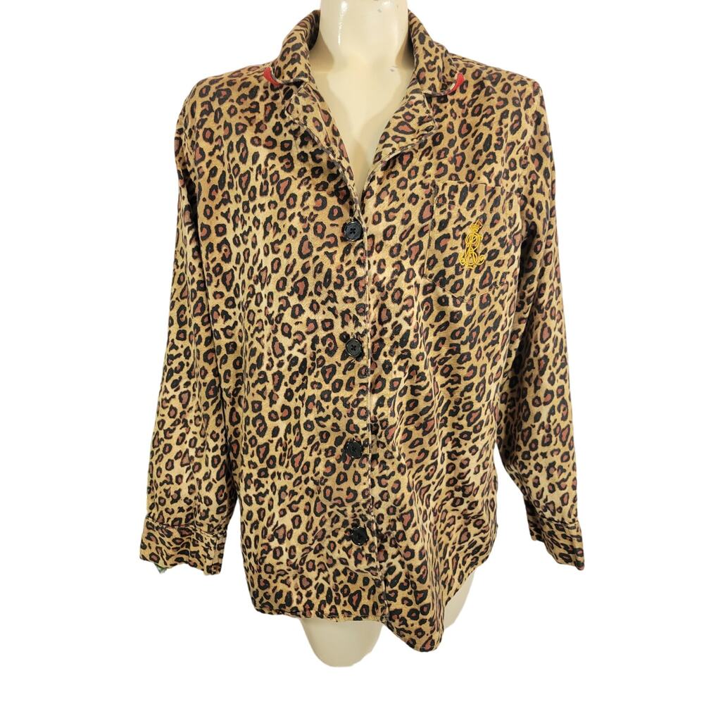Lauren Ralph Lauren Pajama Top Leopard Print Button Front LRL Sz XL‎
